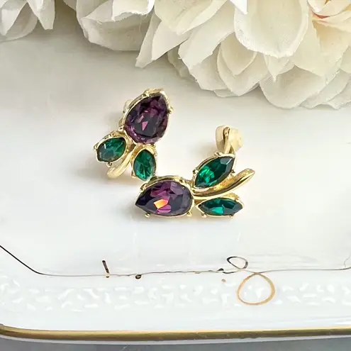 Givenchy Purple Crystal Tulip Clip-On Earrings