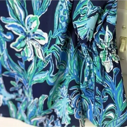 Lilly Pulitzer ‎ Maritza Floral Blouse Teal Blue Green Button Front Long Sleeve
