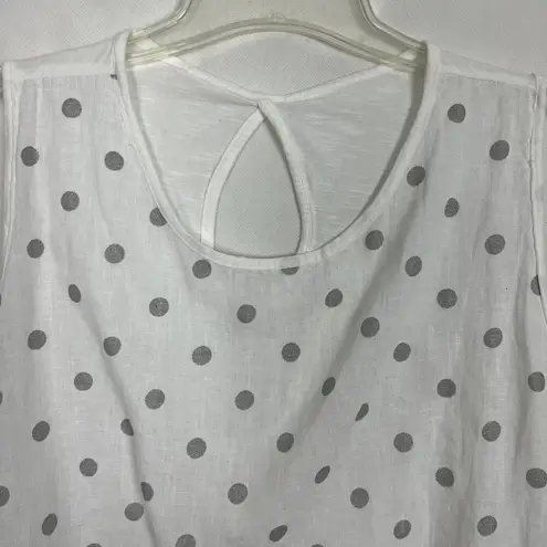 Cotton Linen Polka Dot Top Womens Medium Minimalist Coastal Beachy Lagenlook White