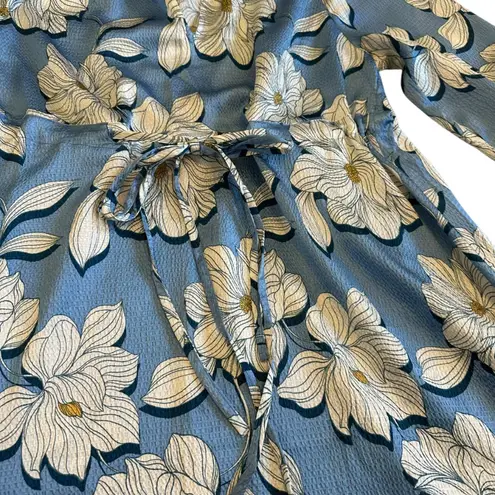 Draper James Kellie Babydoll Dress Blue Magnolia Print Satin Puff Sleeves Small