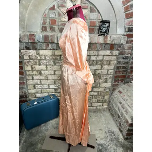 Formal dress puff sleeves big bow vintage 1980s peach Pink