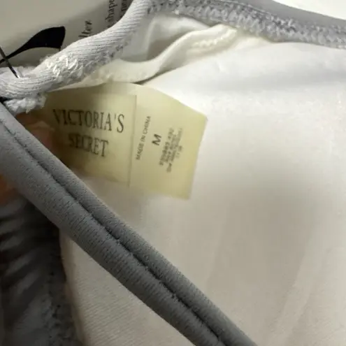 Victoria Secret VS Gray W/ Silver Eyelet Leaves bikini top swim M Halter NWT Size 8