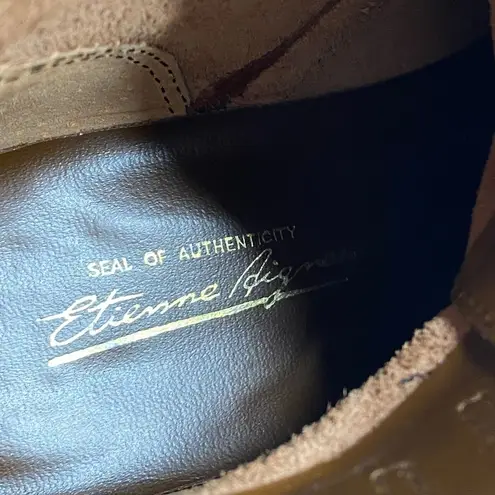 Etienne Aigner Brown Leather Ankle Boots Womens 7.5 Lace Up Combat Booties-flaw