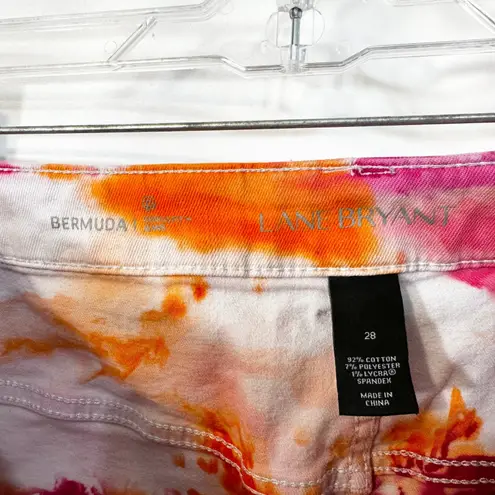 Lane Bryant  Plus Size 28 Bermuda Shorts Handmade Tie Dye Pink Orange Denim 1123