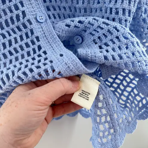 Ultra Pink Crochet Short Sleeve Cotton Cottagecore Blue Cardigan Sweater Medium