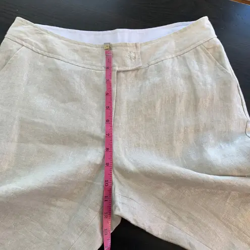 Spiegel Women's Metallic Linen Blend Cuffed Leg Pants Size 10 Neutral Sparkle