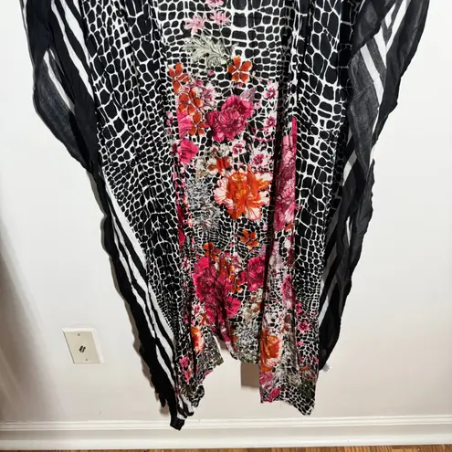 Nalini Shrug Poncho Cape Duster Tunic Women OS Black Floral Leopard Lagenlook Size undefined