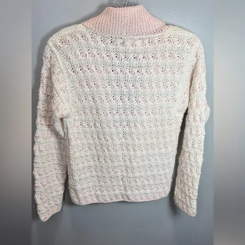 Ellen Tracy Vintage Hand Knit Pink/Cream Linen Sweater Size Small
