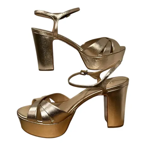 Schutz NWOB Keefa Platform Block Heel Platina Leather Strappy Gold Metallic - 9B
