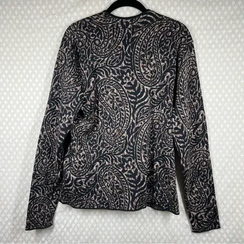Peruvian Connection Brown Black Paisley Pima Cotton Button Cardigan