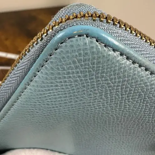 Valentino Garavani Light Blue Saffiano Leather Zip Around Wallet