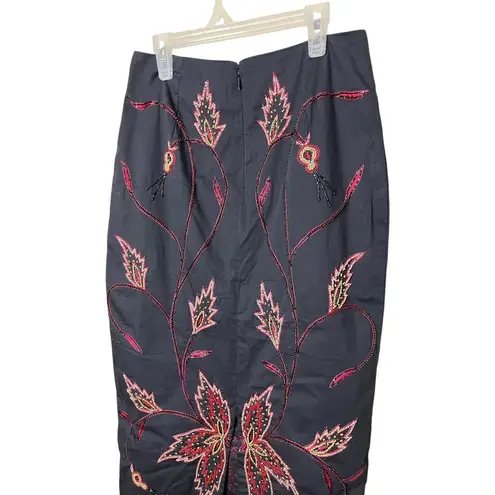 Vintage DOLCE Apparel Black Floral Beaded Embellished Skirt Womens size Small