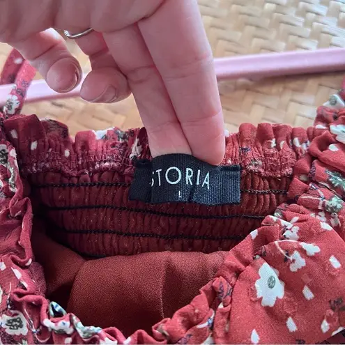 Storia  red Swiss dot floral ruffle crop‎ top women’s size L