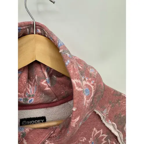 Hooey "Chaparral" Marsala Floral Print Hoodie Pullover Sweatshirt Women Medium Red