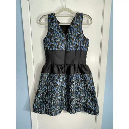 Belle Badgley Mischka Badgley Mischka Cocktail Dress Small Blue Floral Brocade Country Club Spring