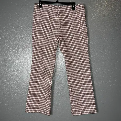 Brown & Cream Plaid Flare Pants Retro 70s Style Made in USA Women’s Medium