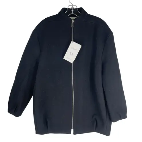 ZARA  Monteco Wool Front Zip Oversized Bomber Jacket Black Size XS