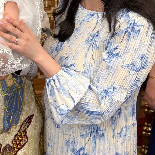 Maje Long Sleeve Dress in Blue and Cream Size 40 (US 12)