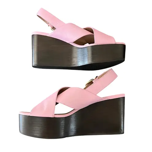 Marni Women’s Pink Leather Open Toe Platform Wedge Sandals Heels Size 40