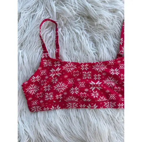 SKIMS Fits Everybody Scoop Bralette Red Snowflake Fair Isle Size XL - Image 4