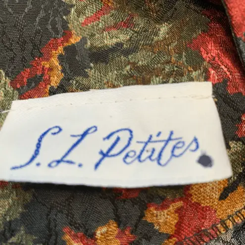 Vintage 90s SL Petites Floral Tapestry Blazer Jacket Burgundy Open Front Pocket Red Size 10