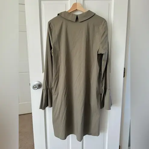 Bobeau Shift Midi Dress Olive Green Pullover Bell Sleeves Cotton Size L