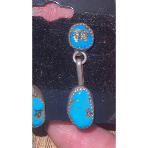 4 Stone Blue Kingman Turquoise earrings sterling silver Navajo