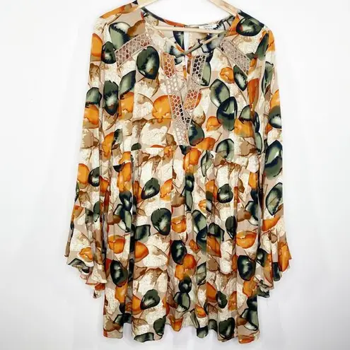 JODIFL Womens Lemon Lime Fruit Dress Size L Long Sleeve Boho Summer Lightweight