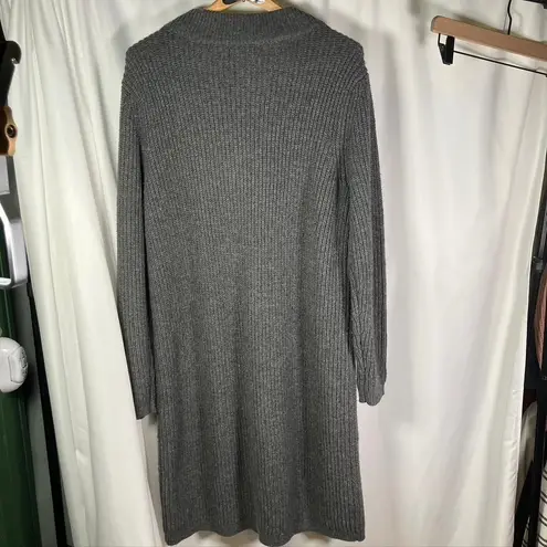 Lands End Women Mock Neck Cable Knit Sweater Dress Gray Long Sleeve Size L 14 16 Size L