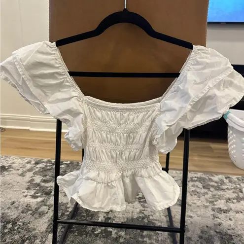 ZARA NWT white cotton ruffle sleeve peplum smocked stretchy top