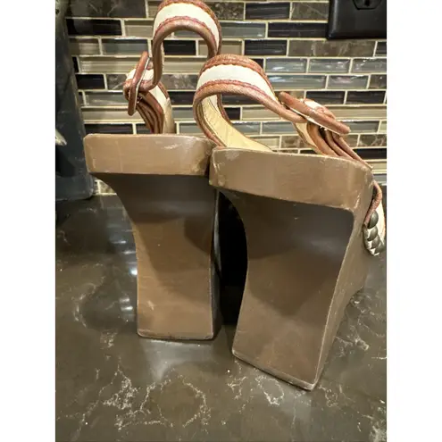 Marni 2005 Womens Platform Shoes Ivory Open Toe Sculpted Wedge Sandals Size 6 36 Black