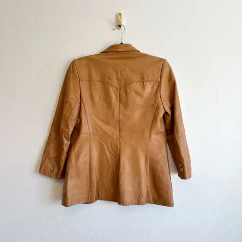 Karen Silton 70s Authentic Vintage 100% Leather Western Blazer Jacket Camel Tan Size 8