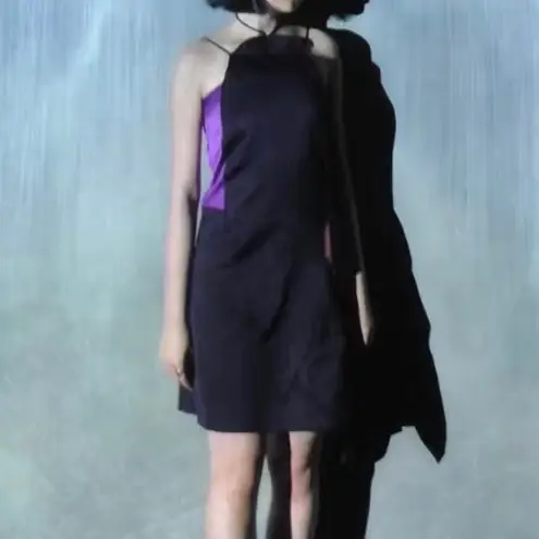 Miu Miu Y2K Silk Colorblock Halterneck Dress Black Magenta Burgundy Asymmetric