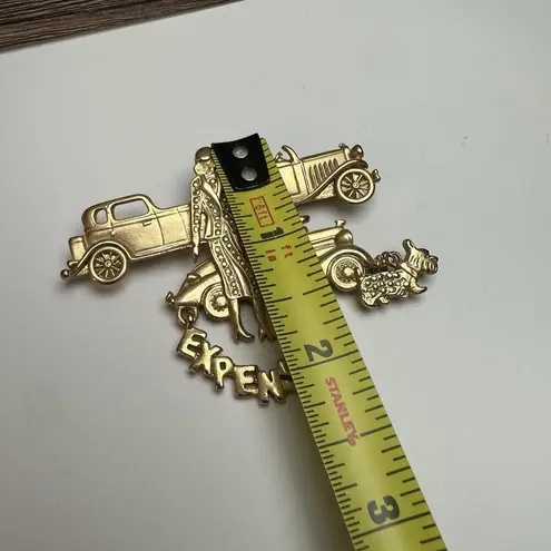 AJC Expensive Lady With Scottie Terrier & Luxury Cars Gold Tone Brooch Signed