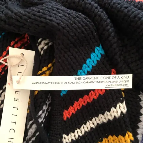 Lovestitch NWT Black Aqua Orange Stripe Kangaroo Pocket Long Sleeve Hoodie MD