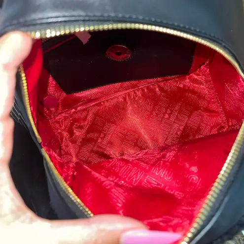 Love moschino Black Faux Shearling Trimmed Faux Leather Backpack