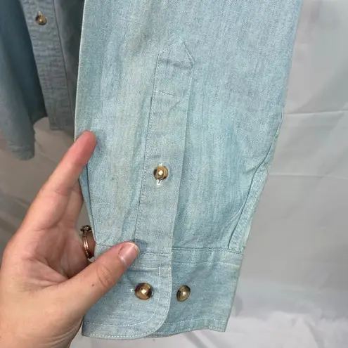 Vintage ACME light wash blue denim embroidered looney tunes button cotton shirt Size XL