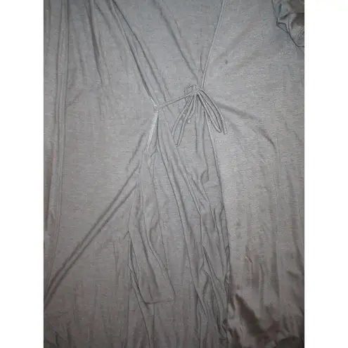 Natori NWT New Padma Gray Wrap Robe Womens S Very Soft Solid Jersey Pockets Lace