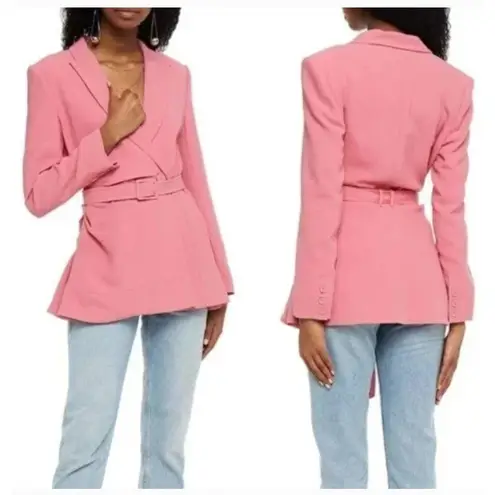 Saloni Maxima Double Breasted Belted Crepe Blazer Size 0 Pink Womens