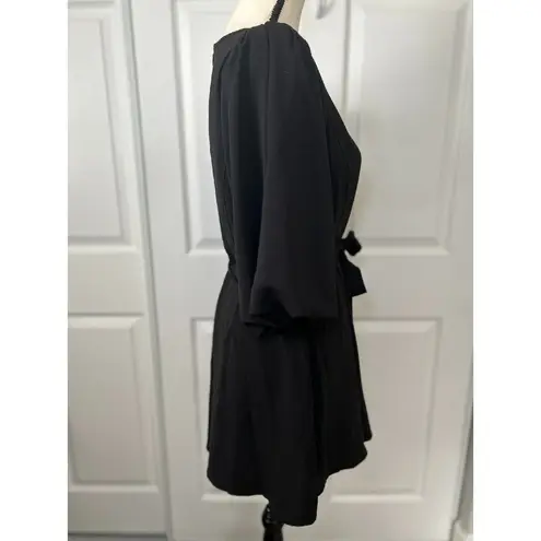 Colletta Co Op Black V Neck Belted Puff 3/4 Sleeve Romper Boutique Size Large