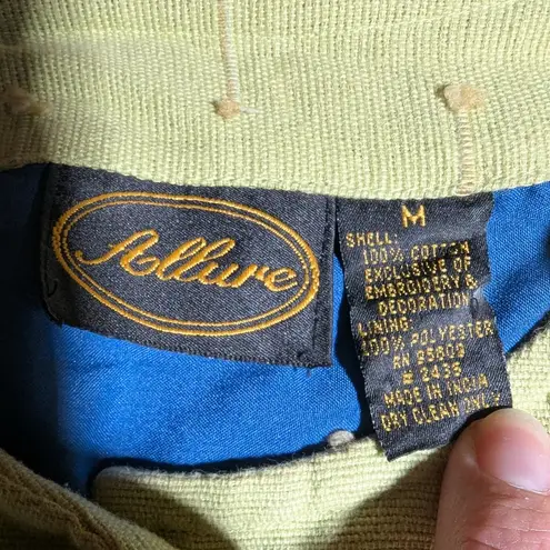 Vtg Y2K Allure Lime Green Swiss Dot Floral Applique Collarless Blazer Jacket M Size M