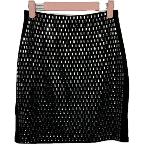 NWOT Sequin Rhinestone Tube Top and Mini Skirt Two Piece Set Black Silver Med
