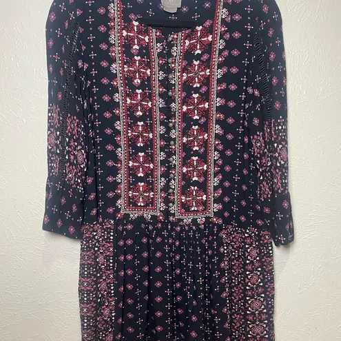Vanessa Virginia Embroidered Boho Tunic Dress Anthropologie Aesthetic Size M