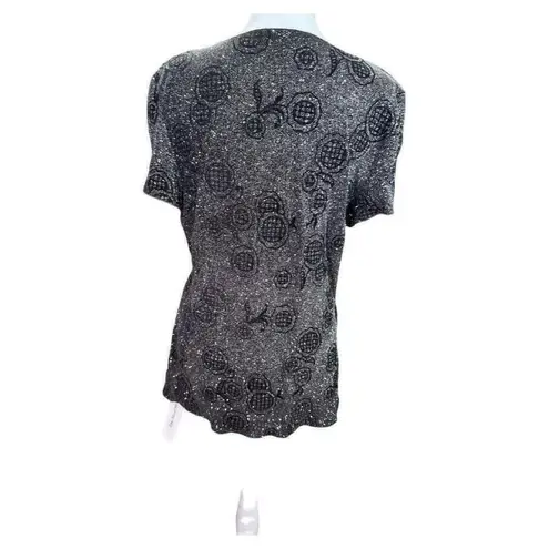 Armani Collezioni Womens LG Black Sparkly Short Sleeve Round Neck Blouse Floral