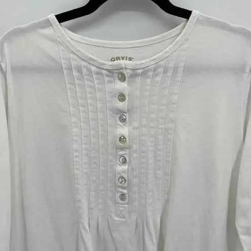 Orvis Shirt Womens Medium White 100% Cotton Gathered Front Long Sleeve