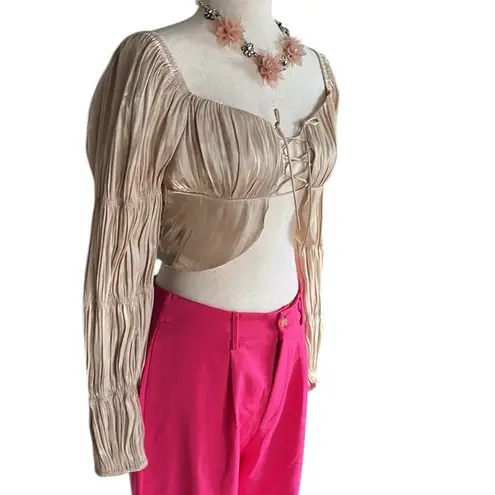 Urban Honey O. Vianca Gleam On Satin Tie Front Top Gold Size M