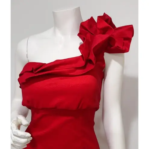 Snap Women's Red Taffeta Stretch One Shoulder Ruffled Cocktail Dress Size 13