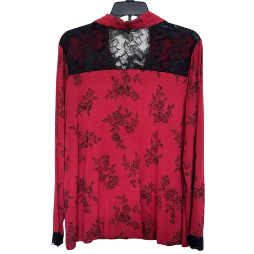 Soma Red Black Lace Dark Romantic Floral Pajama Set Size Large Cozy Goth