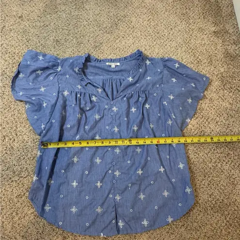 Studio West Boho Coquette Embroidered Peasant Top L Ruffle Neck Flutter