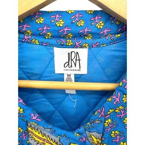DRA Los Angeles Quilted Floral Print Button Front Jacket Medium Blue Yellow Pink